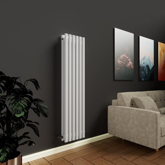 H1800mm x W590mm Double Oval Panel White Vertical Designer Radiator