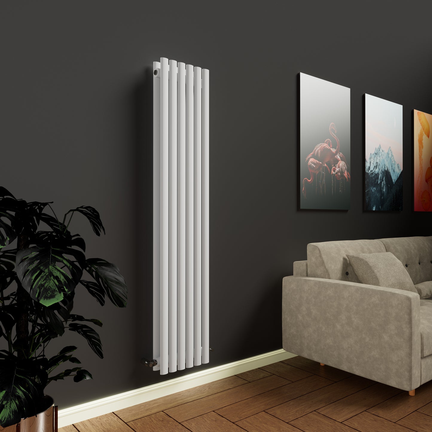 H1800mm x W590mm Double Oval Panel White Vertical Designer Radiator