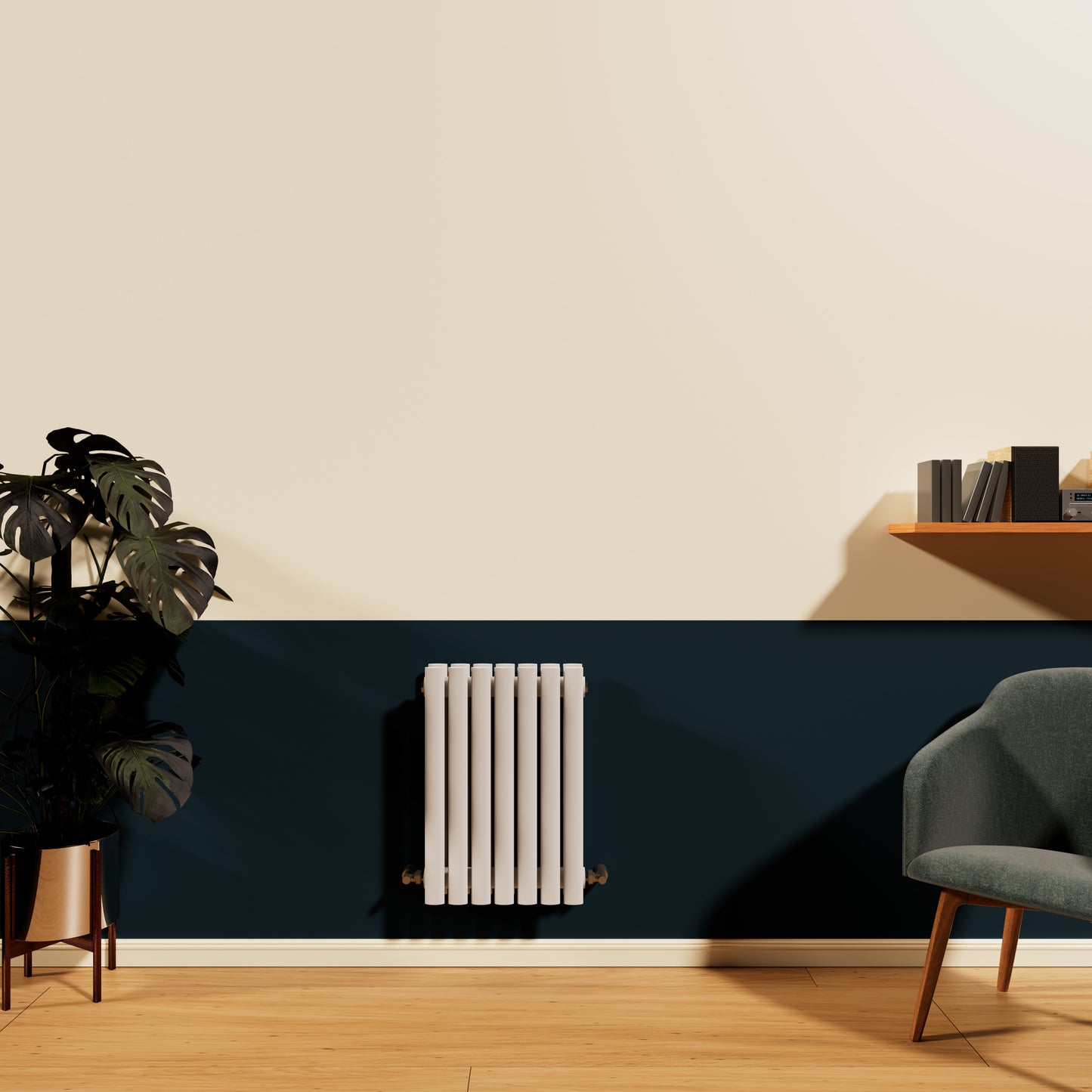 H600mm x W1416mm Double Oval Panel White Horizontal Designer Radiator
