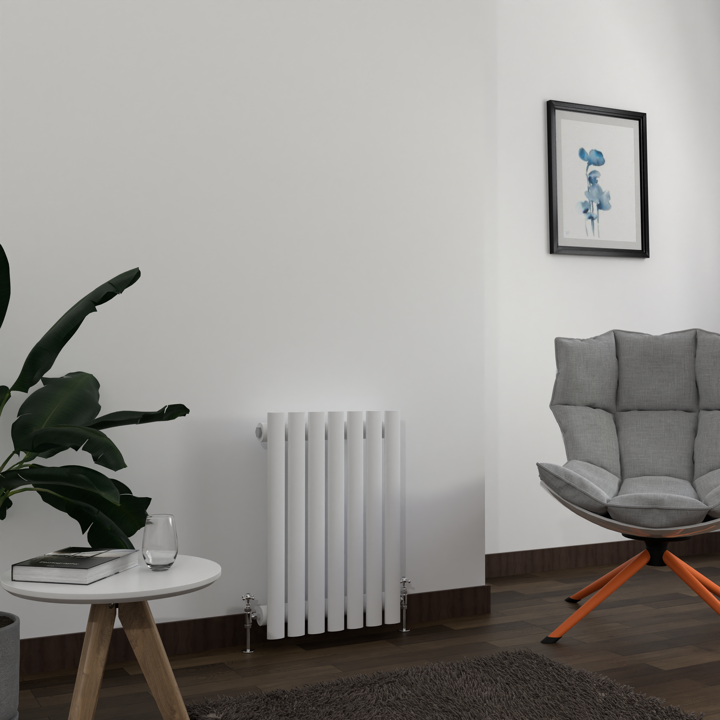 H600mm x W1416mm Double Oval Panel White Horizontal Designer Radiator