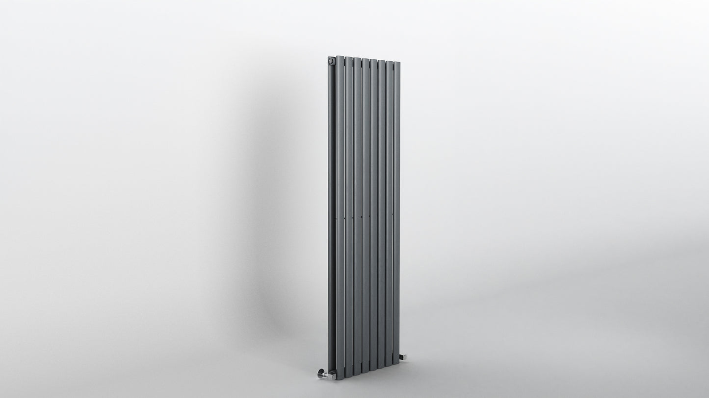 H1600mm x W472mm Double Oval Panel Anthracite Vertical Designer Radiator