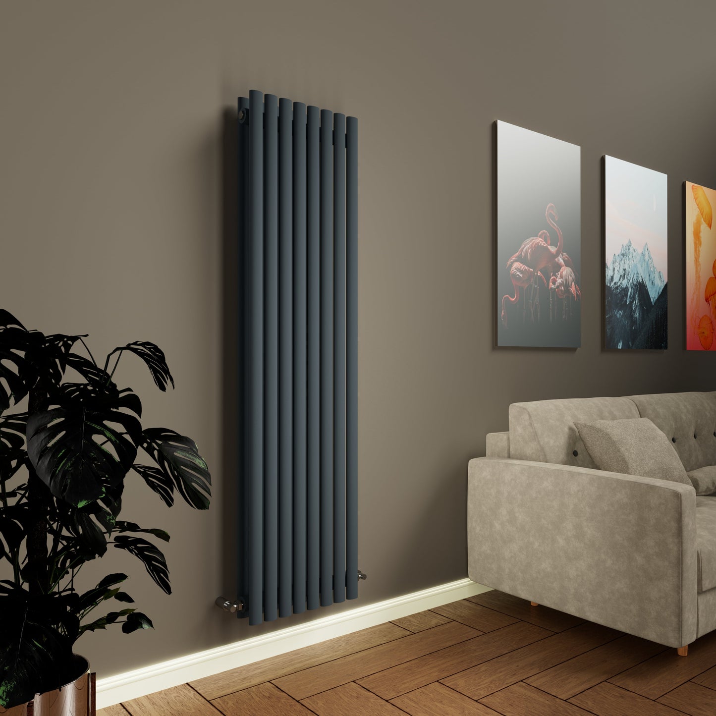 H1600mm x W472mm Double Oval Panel Anthracite Vertical Designer Radiator