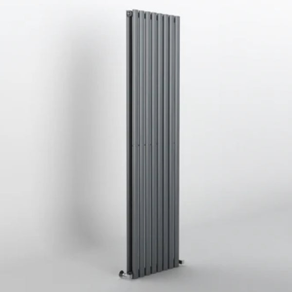 Vertical DOUBLE_OVAL_ANTHRACITE radiator on a white background