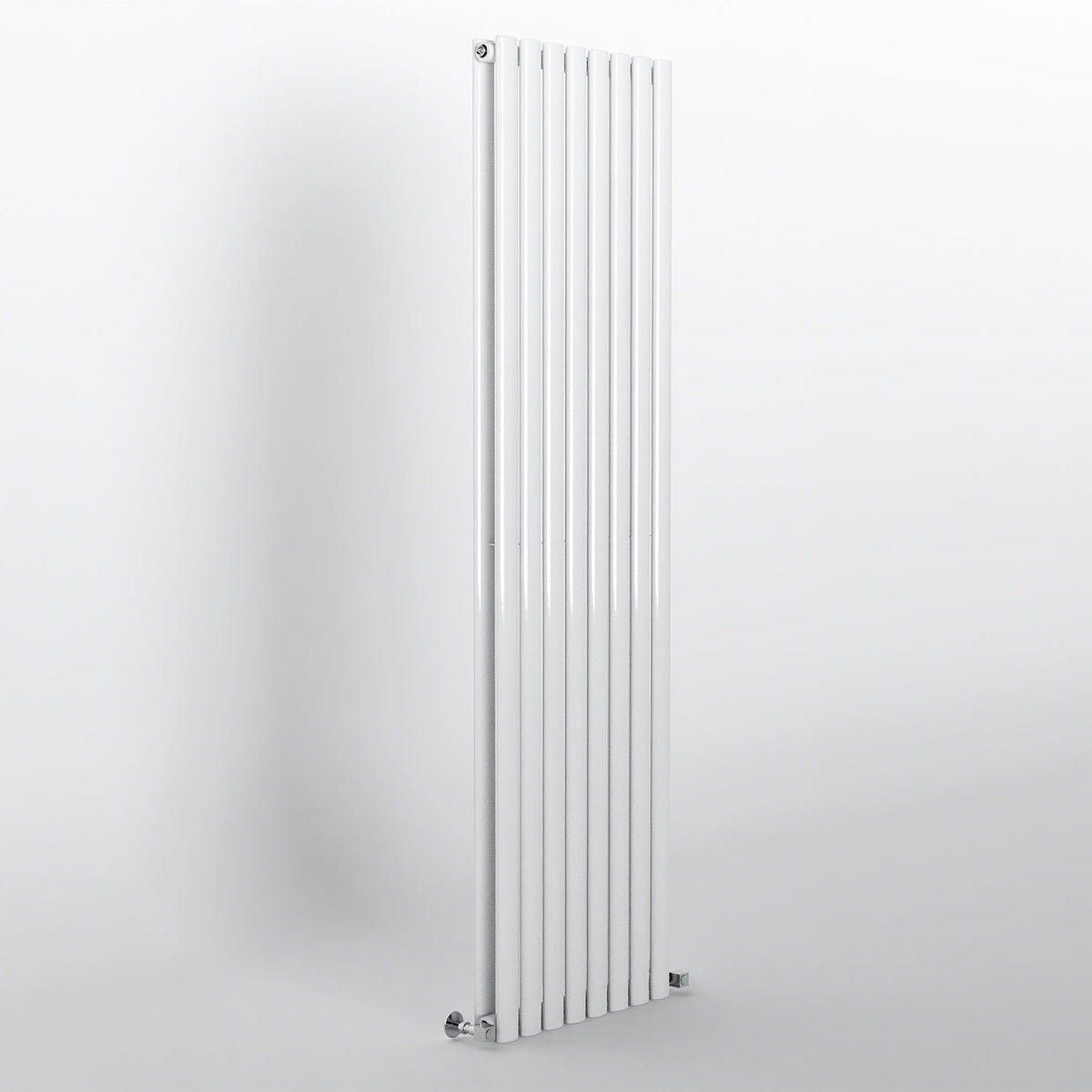 White oval vertical radiator 1800x472mm on grey background