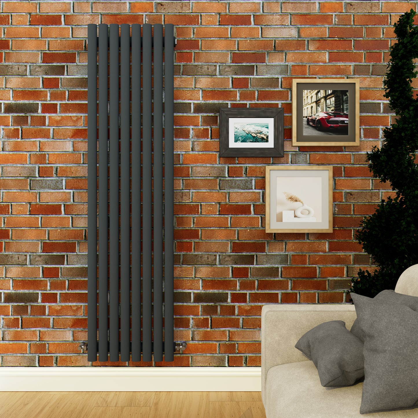 H1600mm x W472mm Double Oval Panel Anthracite Vertical Designer Radiator
