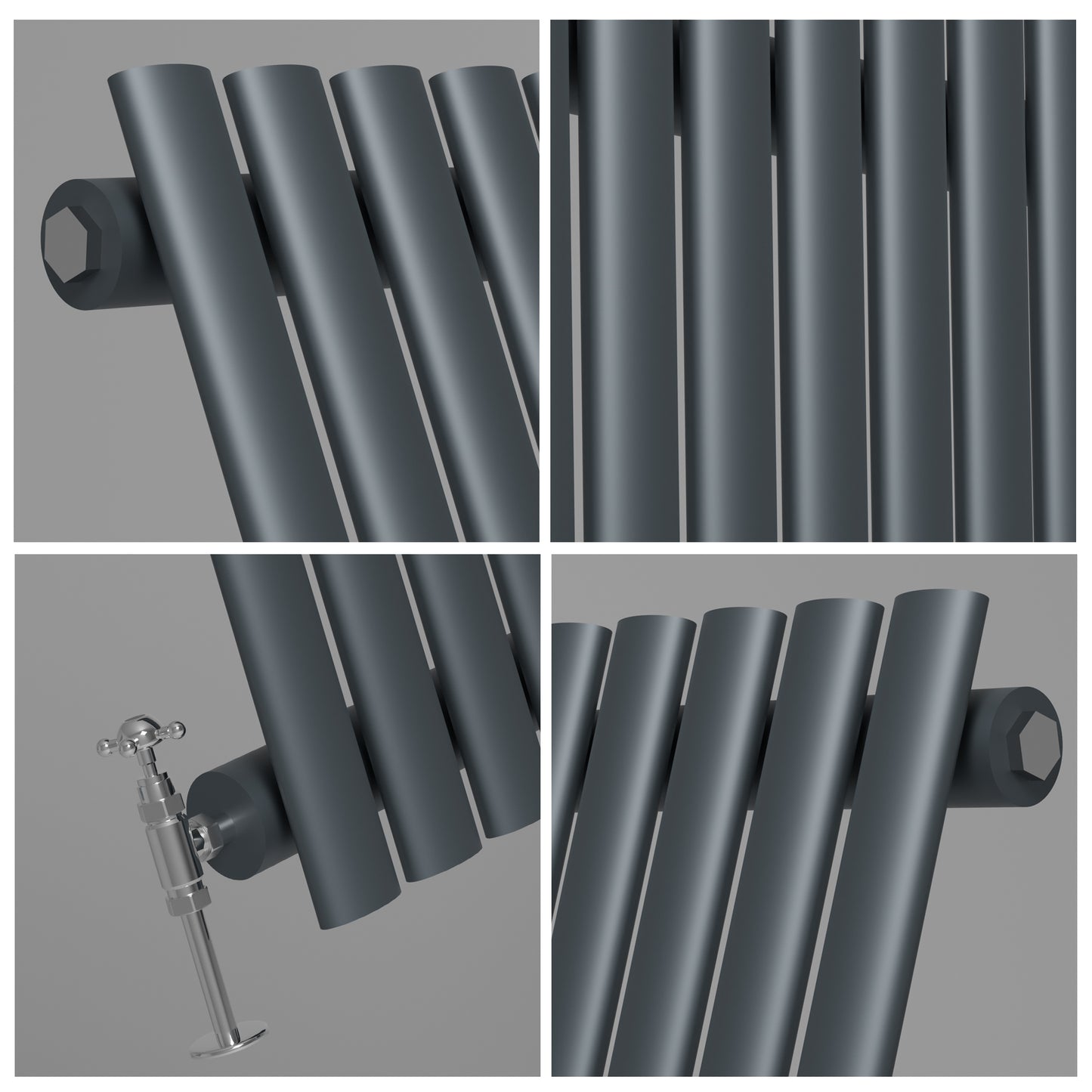 H1600mm x W472mm Double Oval Panel Anthracite Vertical Designer Radiator