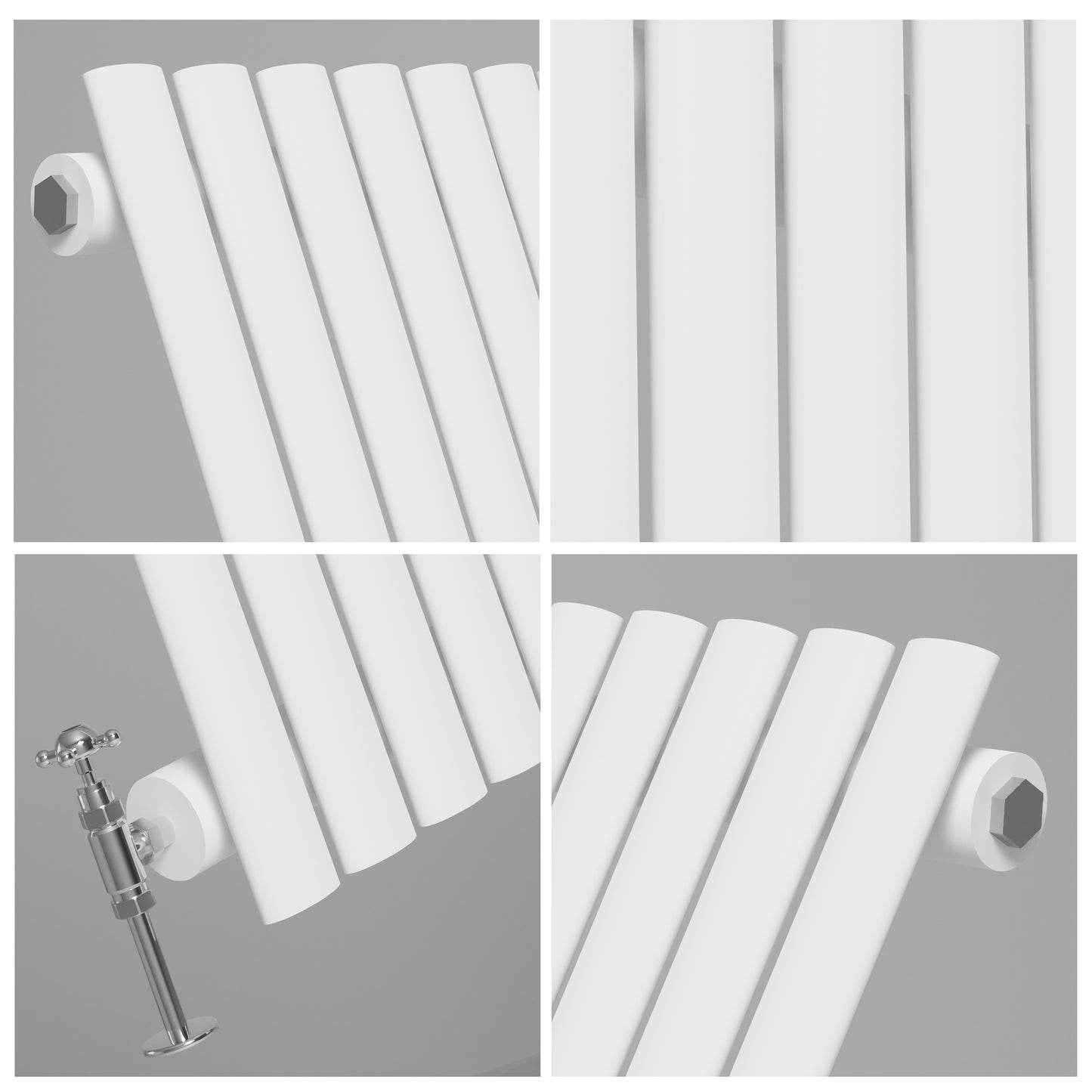 H1800mm x W590mm Double Oval Panel White Vertical Designer Radiator